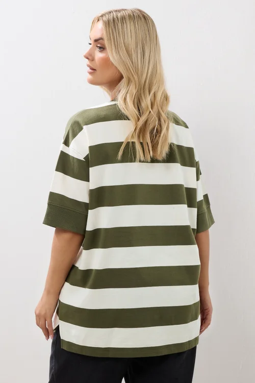 Yours Curve Khaki Green Stripe Heavyweight T-Shirt - Size 20 Clothing Image 4