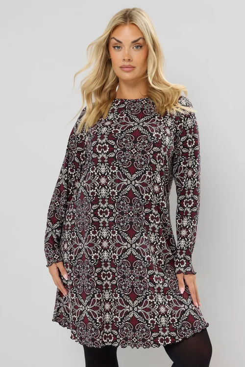 Yours Curve Brown Paisley Print Ribbed Tunic Top - Size 34-36 clothing Image 1