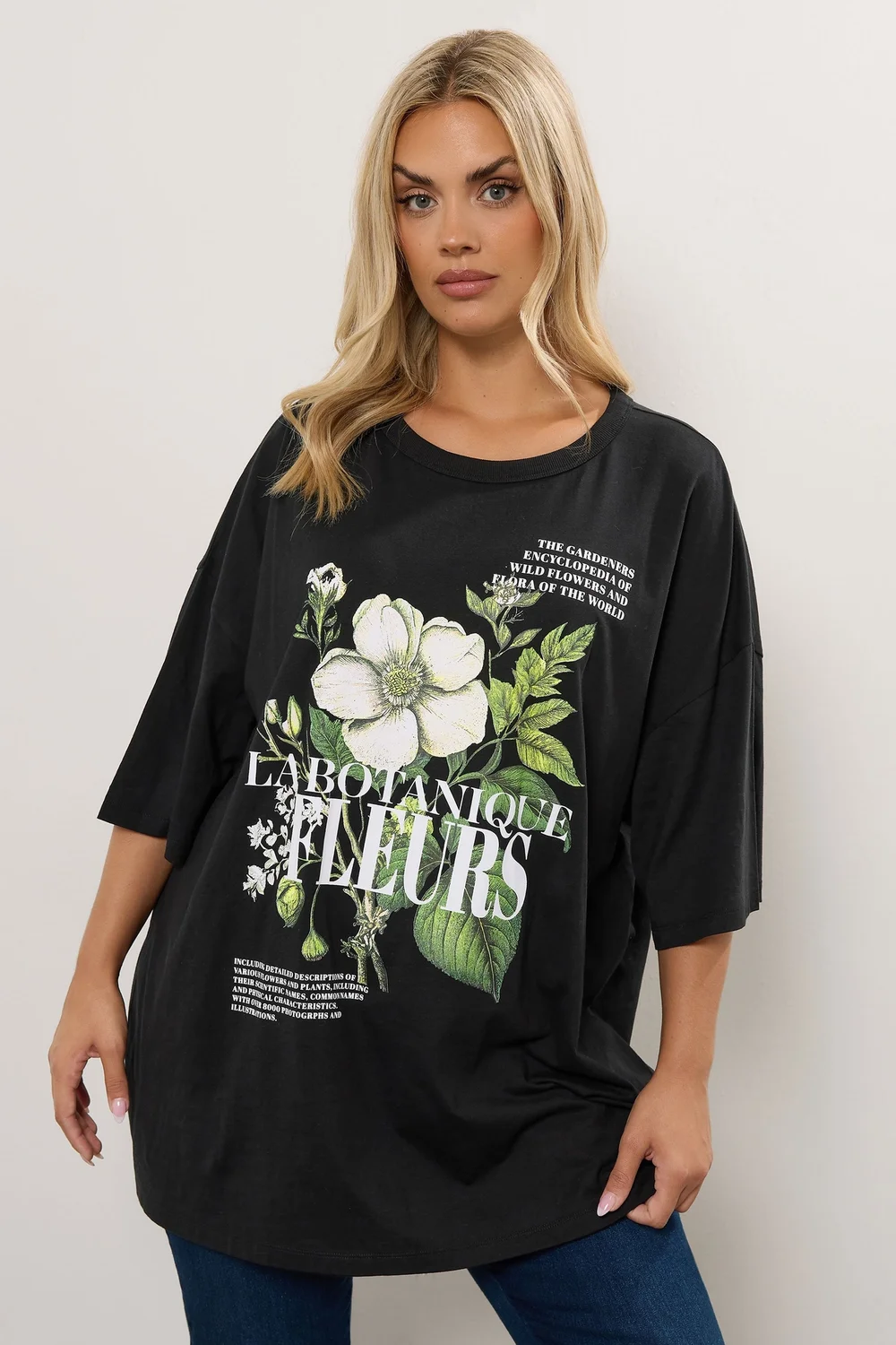 Yours Curve Black 'La Botanique Fleurs' Floral Boxy Graphic T-Shirt - Size 16 Clothing Image 2
