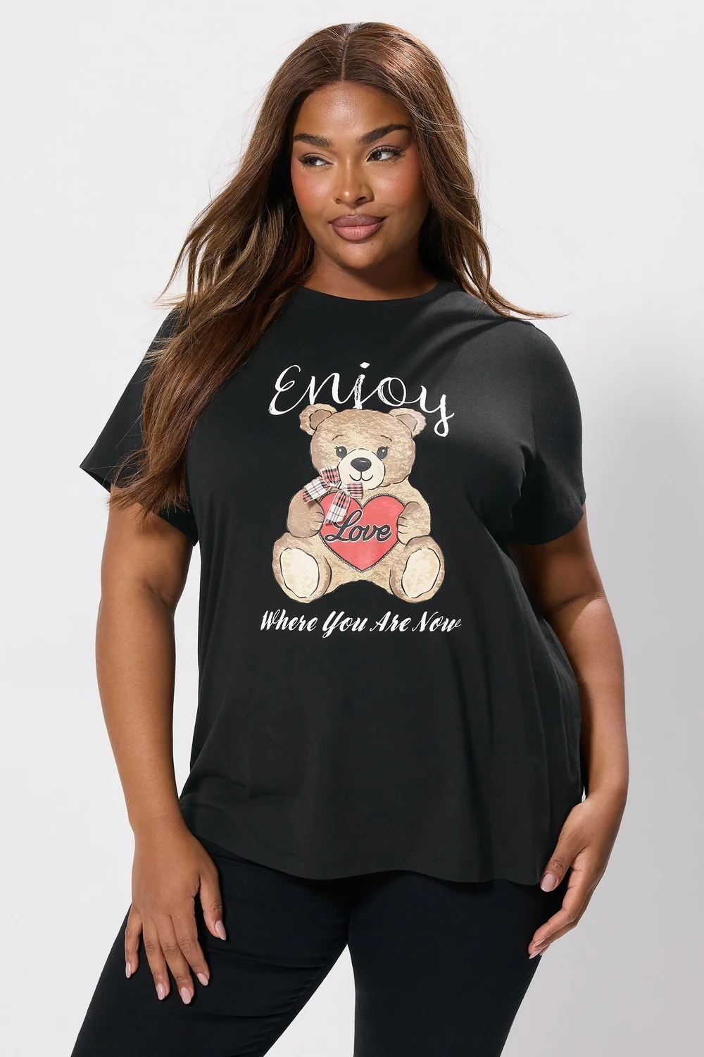 Yours Curve Black Teddy Bear Print T-Shirt - Size 18 Clothing Image 1