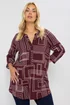 Yours Curve Burgundy Red Abstract Half Placket Shirt - Size 20 Clothing Image 1