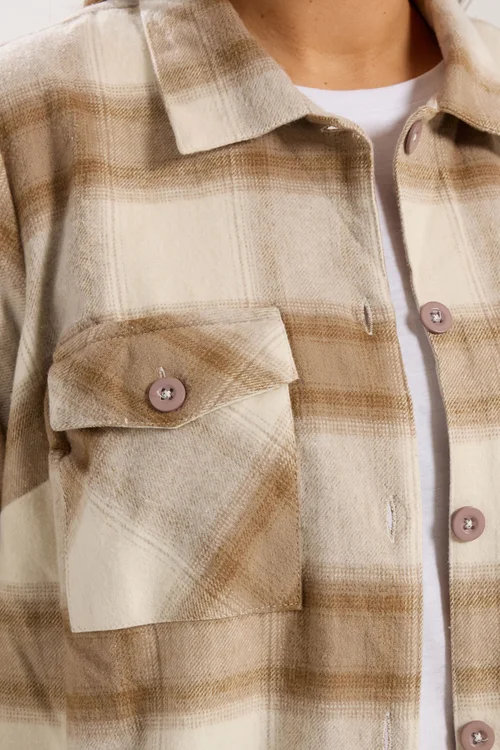 Yours Curve Natural Brown Check Shacket - 20 Image 4