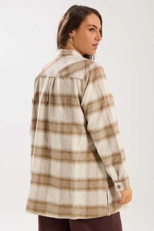 Yours Curve Natural Brown Check Shacket - 20 Image 3