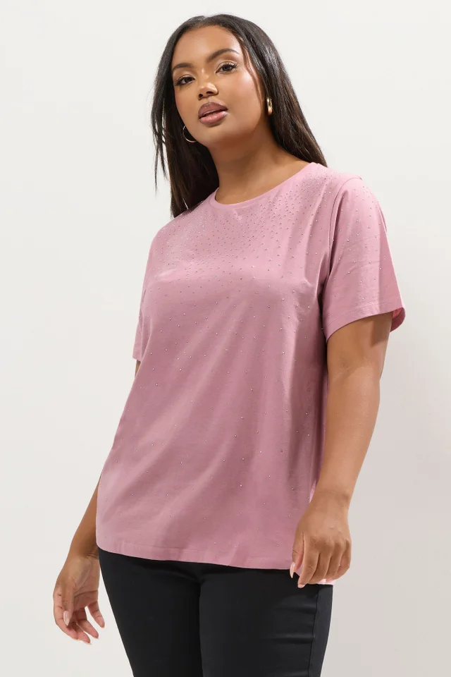 Yours Curve Pink Embellished T-Shirt