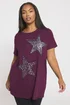 Yours Curve Purple Star Print T-Shirt - Size 30-32 Clothing Image 1