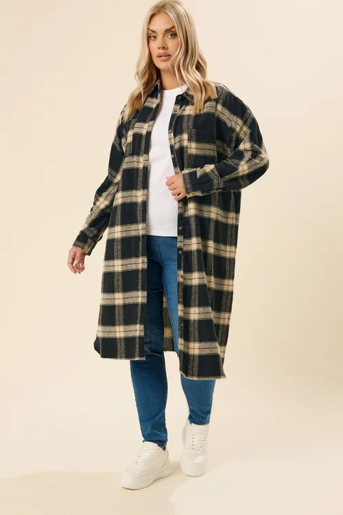 Yours Curve Black Longline Check Shirt - Size 22-24 Image 4