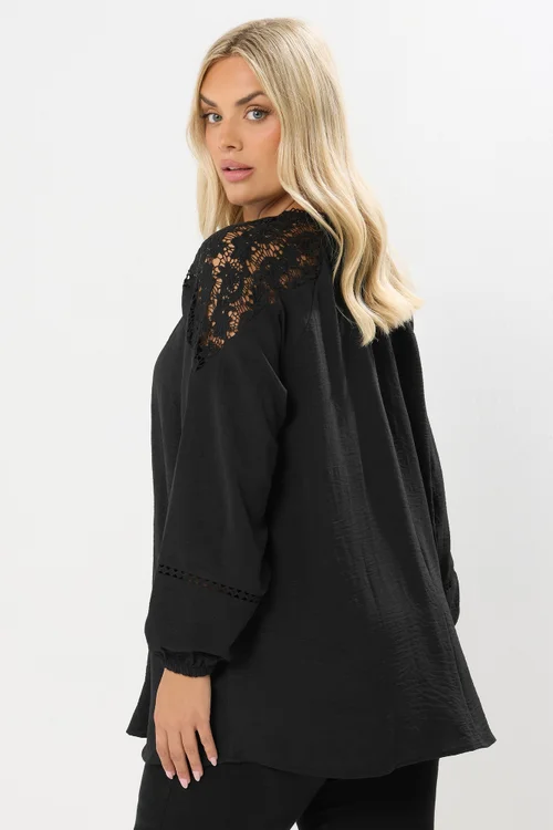 Yours Curve Black Lace Insert Blouse - Size 16 Clothing Image 3