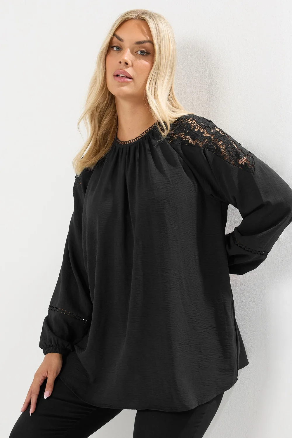 Yours Curve Black Lace Insert Blouse - Size 16 Clothing Image 1