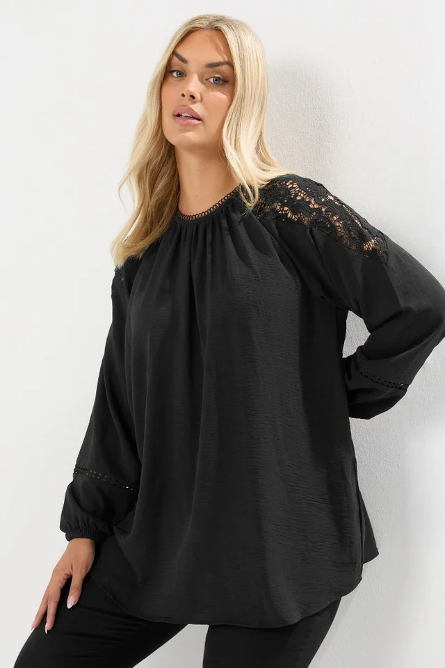 Yours Curve Black Lace Insert Blouse