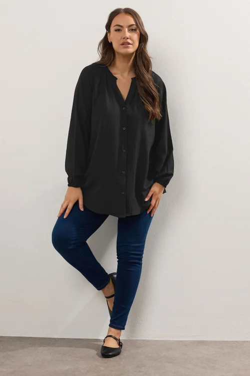Yours Curve Black Frill Neck Blouse - Size 18 Clothing Image 2