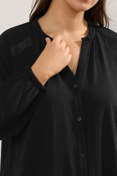 Yours Curve Black Frill Neck Blouse - Size 18 Clothing Image 4