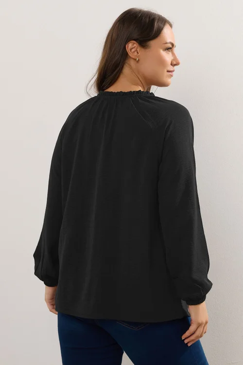 Yours Curve Black Frill Neck Blouse - Size 18 Clothing Image 3