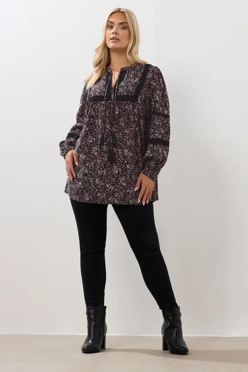 Yours Curve Pink Floral Crochet Trim Blouse - Size 26-28 Clothing Image 4