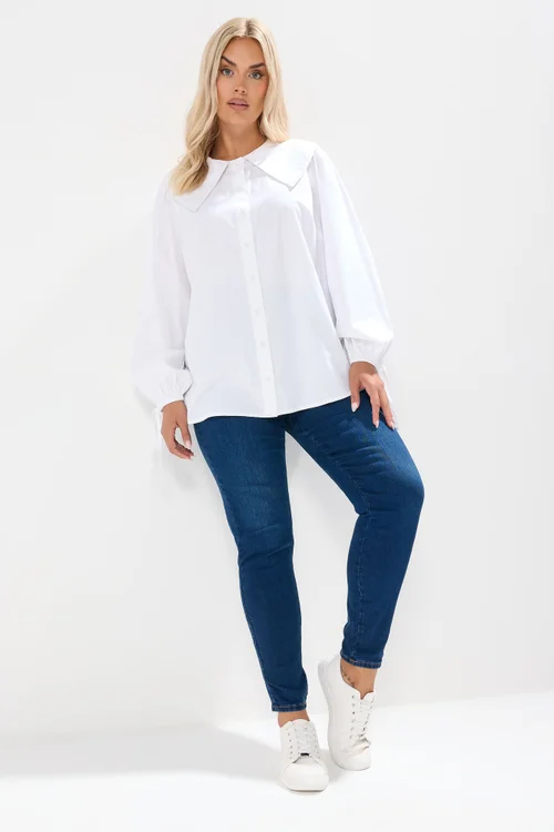 Yours Curve White Poplin Statement Collar Shirt - Size 18 Clothing Image 2