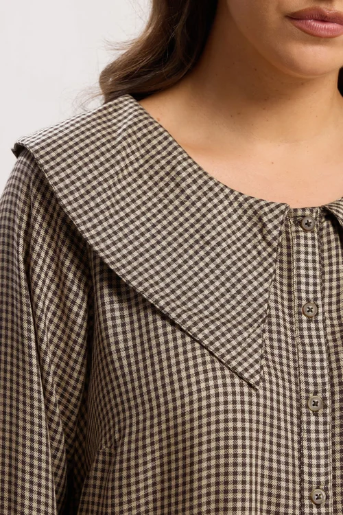 Yours Curve Brown Collared Check Shirt - Size 14 Clothing Image 4
