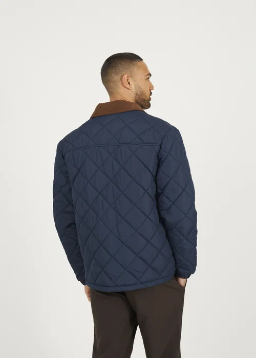 Brave Soul Navy Quilted Coach Jacket with Cord Collar - XL Image 3