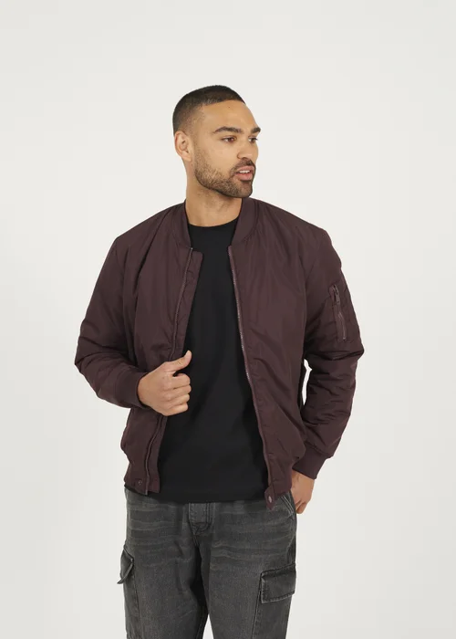 Brave Soul Burgundy Bomber Jacket with Sleeve Pocket Detail - M Image 1