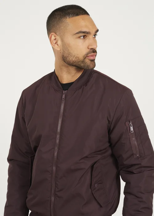 Brave Soul Burgundy Bomber Jacket with Sleeve Pocket Detail - M Image 3