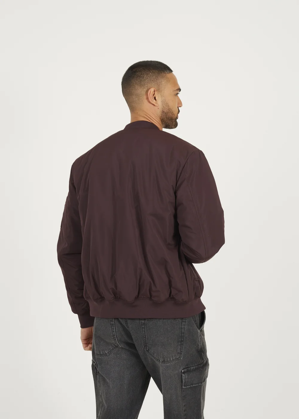 Brave Soul Burgundy Bomber Jacket with Sleeve Pocket Detail - M Image 2