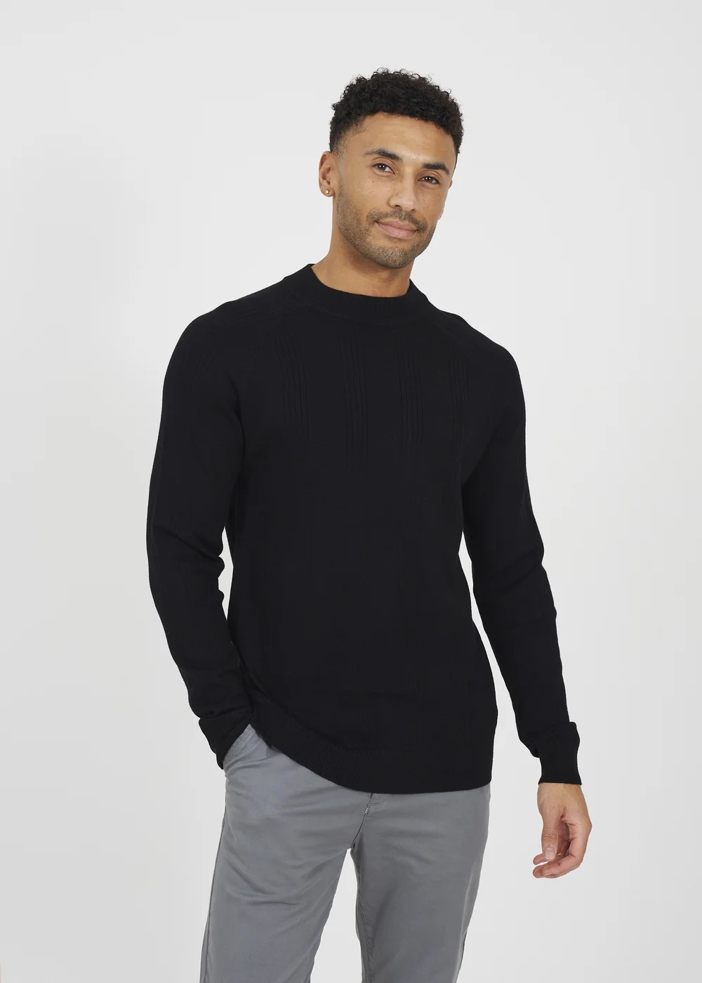 Brave Soul Black Long Sleeve Ribbed Raglan Jumper - Large Image 1