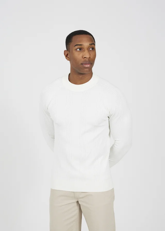 Brave Soul White Long Sleeve Ribbed Raglan Jumper