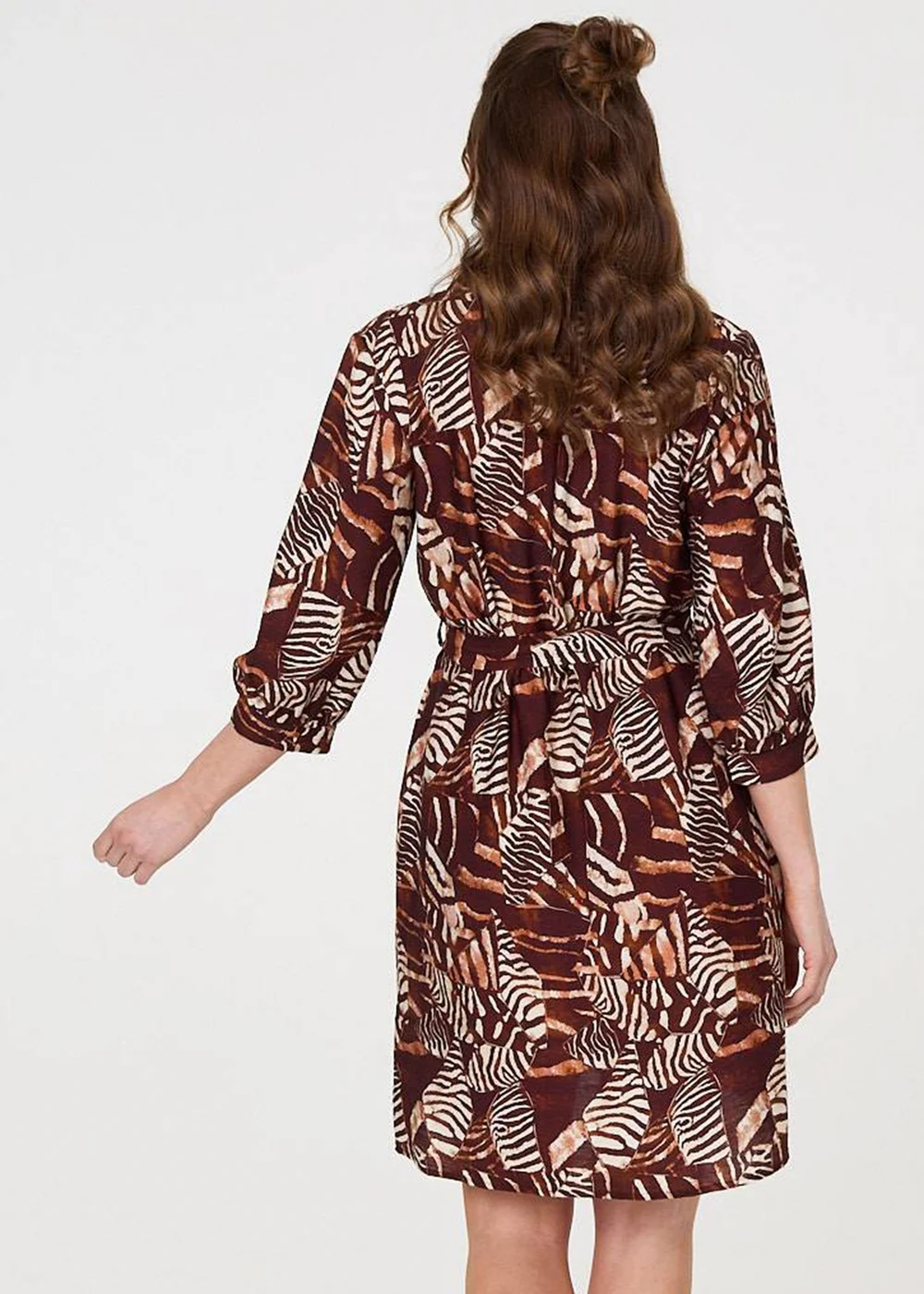 Izabel London Brown Animal Print Tie Waist Shirt Short Dress - 8 Image 2