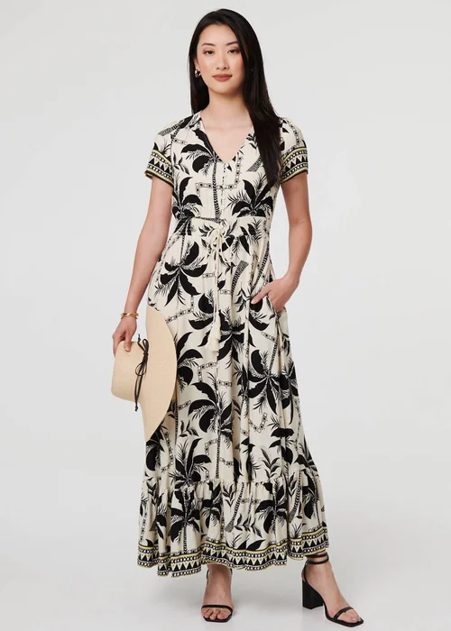 Izabel London Black Leaf Print Short Sleeve Maxi Smock Dress - 8 Image 4