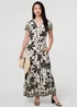 Izabel London Black Leaf Print Short Sleeve Maxi Smock Dress - 8 Image 4