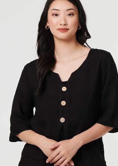 Izabel London Black Button Detail 3/4 Sleeve Relaxed Blouse - 8 Image 3