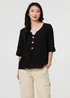 Izabel London Black Button Detail 3/4 Sleeve Relaxed Blouse - 8 Image 1