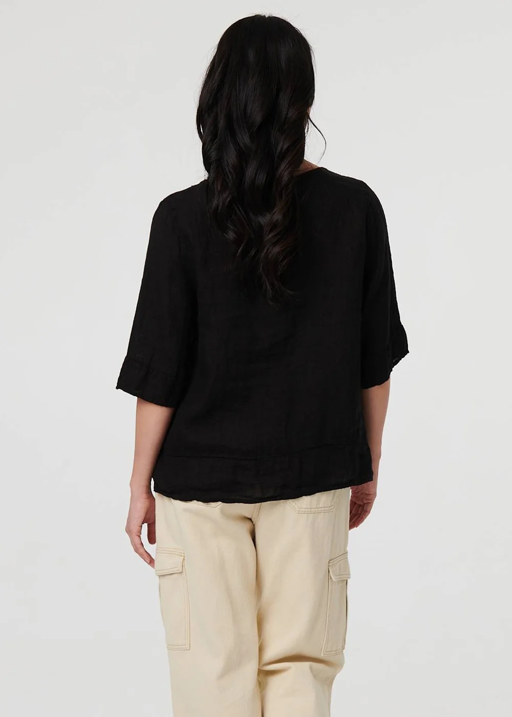 Izabel London Black Button Detail 3/4 Sleeve Relaxed Blouse - 8 Image 2