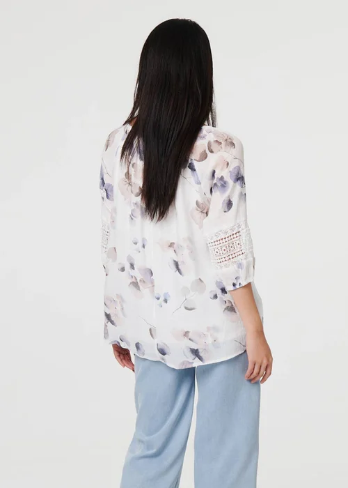 Izabel London Blue Printed Lace Trim Tie Neck Bardot Blouse - 14 Image 2