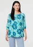 Izabel London Blue Floral Lace Trim Tie Front Bardot Blouse - 8 Image 1