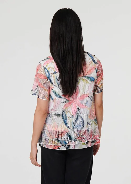Izabel London Pink Floral Short Sleeve Mesh Layered Top - 8 Image 2