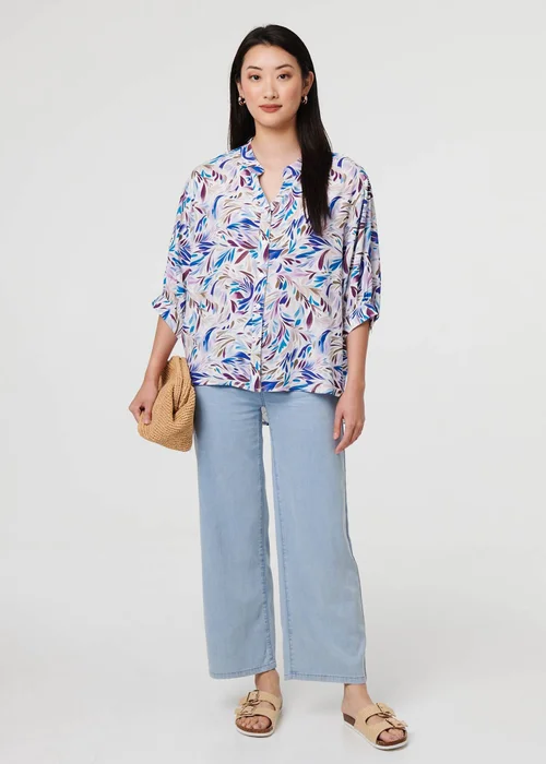 Izabel London Blue Abstract Curve Hem 3/4 Sleeve Shirt - 8 Image 4