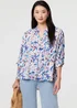 Izabel London Blue Abstract Curve Hem 3/4 Sleeve Shirt - 8 Image 1