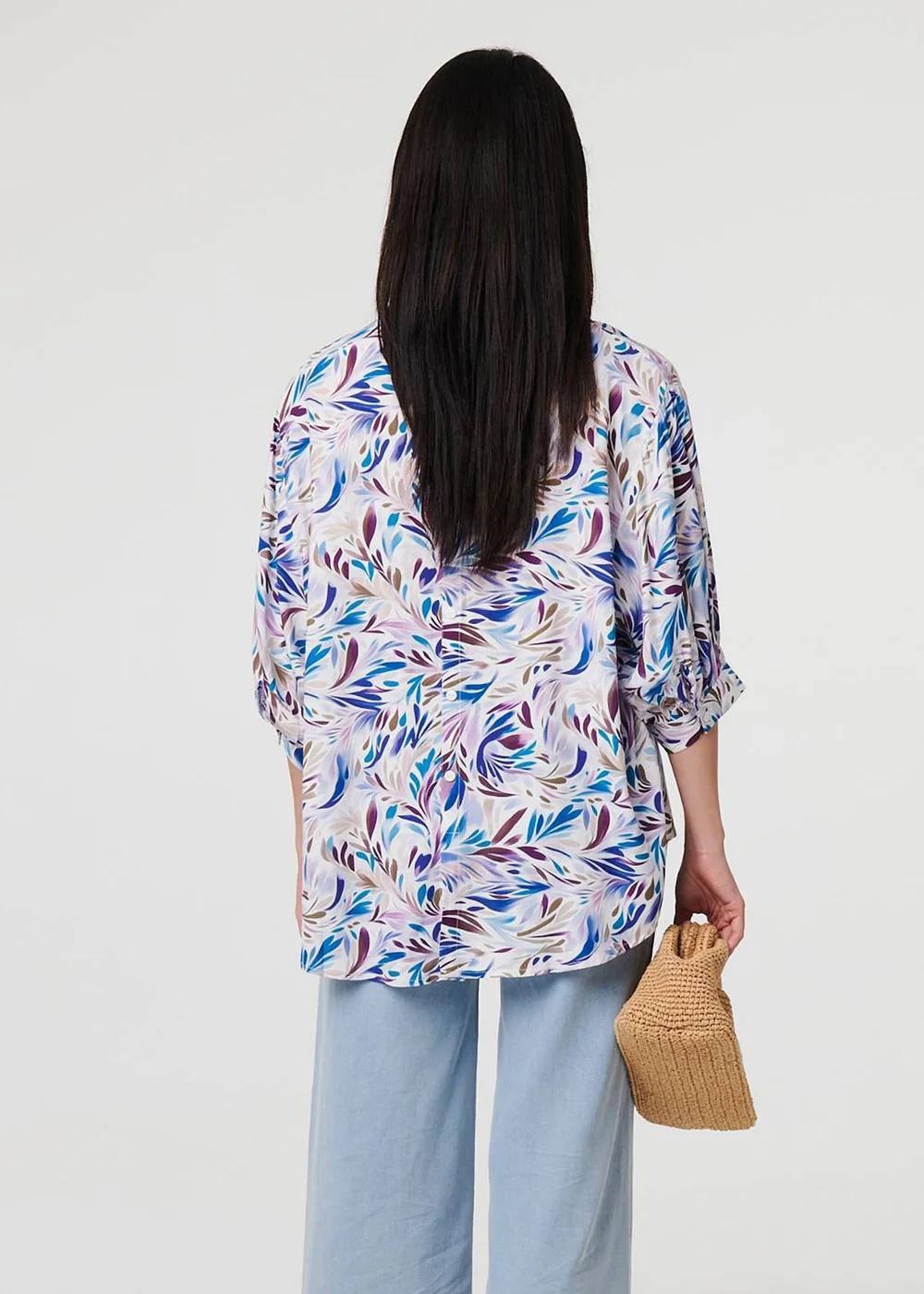 Izabel London Blue Abstract Curve Hem 3/4 Sleeve Shirt - 8 Image 2