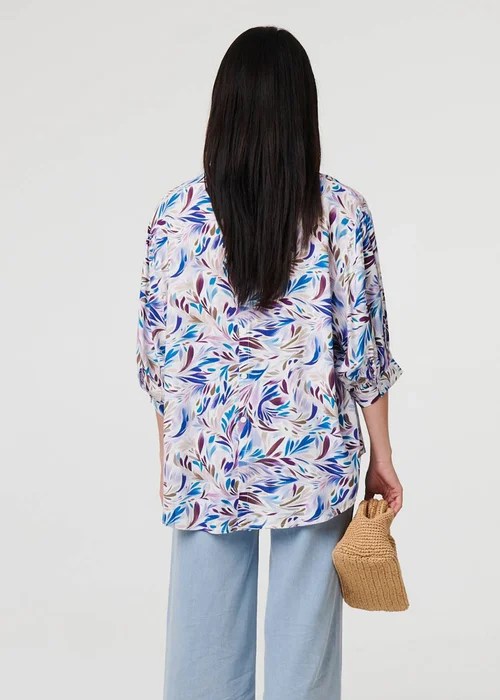 Izabel London Blue Abstract Curve Hem 3/4 Sleeve Shirt - 8 Image 2