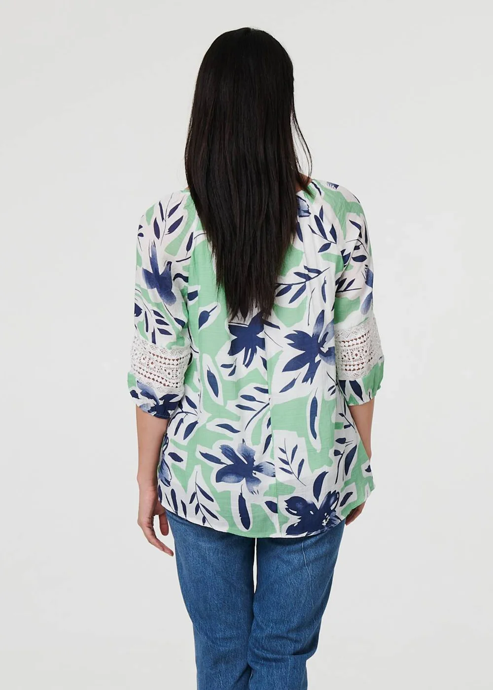 Izabel London Green Leaf Print Lace Trim Bardot Blouse - 8 Image 2