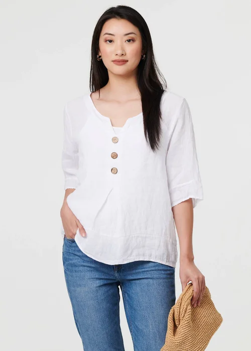 Izabel London White Button Detail 3/4 Sleeve Relaxed Blouse - 8 Image 1