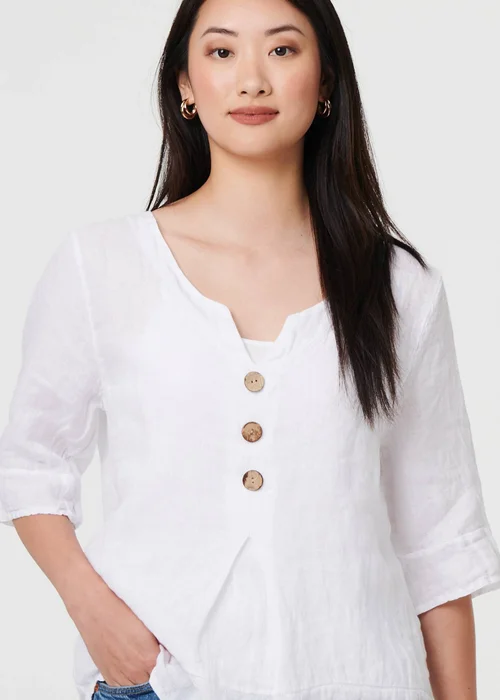 Izabel London White Button Detail 3/4 Sleeve Relaxed Blouse - 8 Image 3