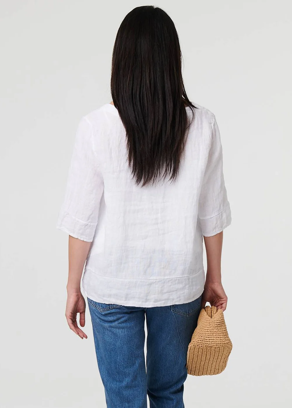 Izabel London White Button Detail 3/4 Sleeve Relaxed Blouse - 8 Image 2