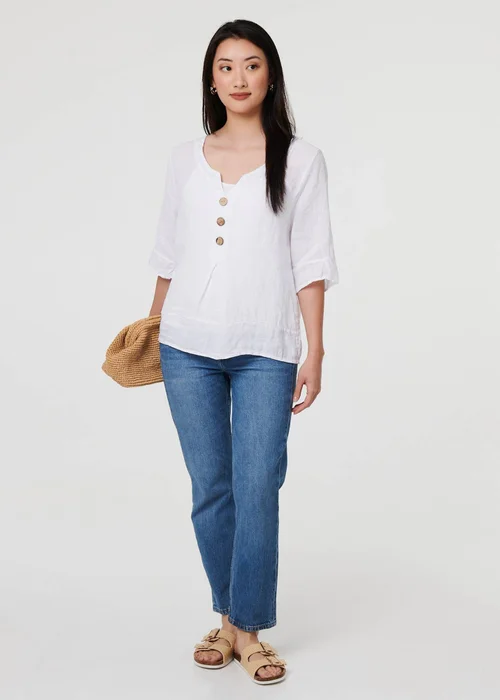 Izabel London White Button Detail 3/4 Sleeve Relaxed Blouse - 8 Image 4