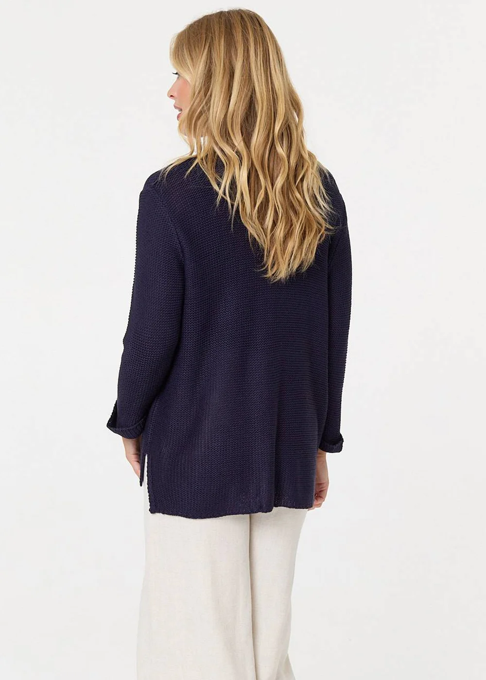Izabel London Navy Mesh Texture 3/4 Sleeve Relaxed Top - 12-14 Image 2