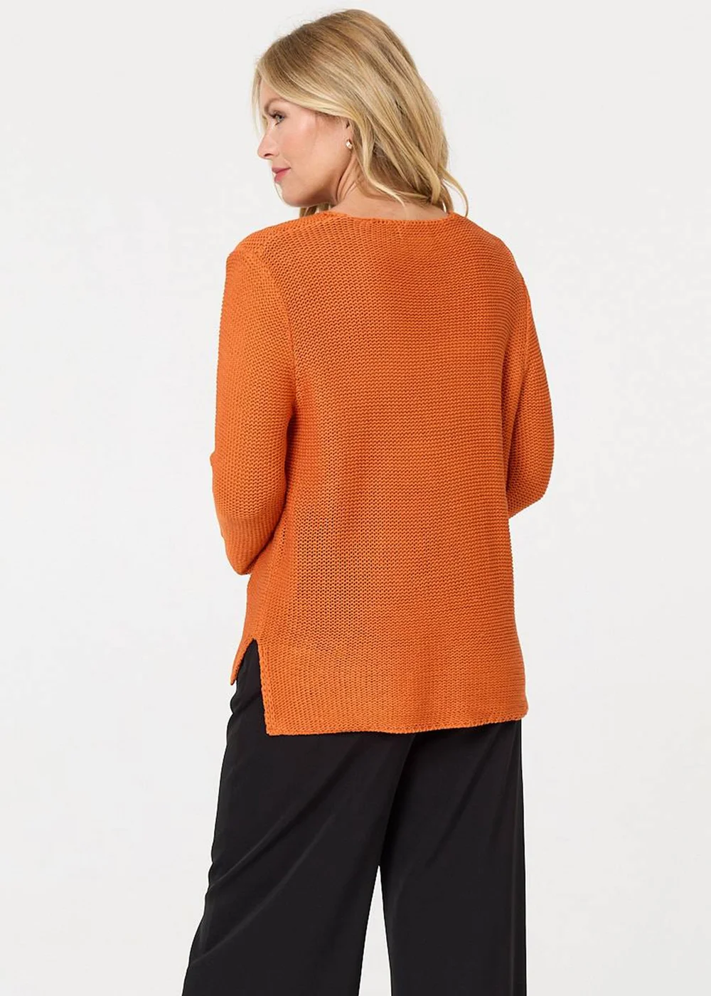Izabel London Orange Mesh Texture 3/4 Sleeve Relaxed Top - 8-10 Image 2