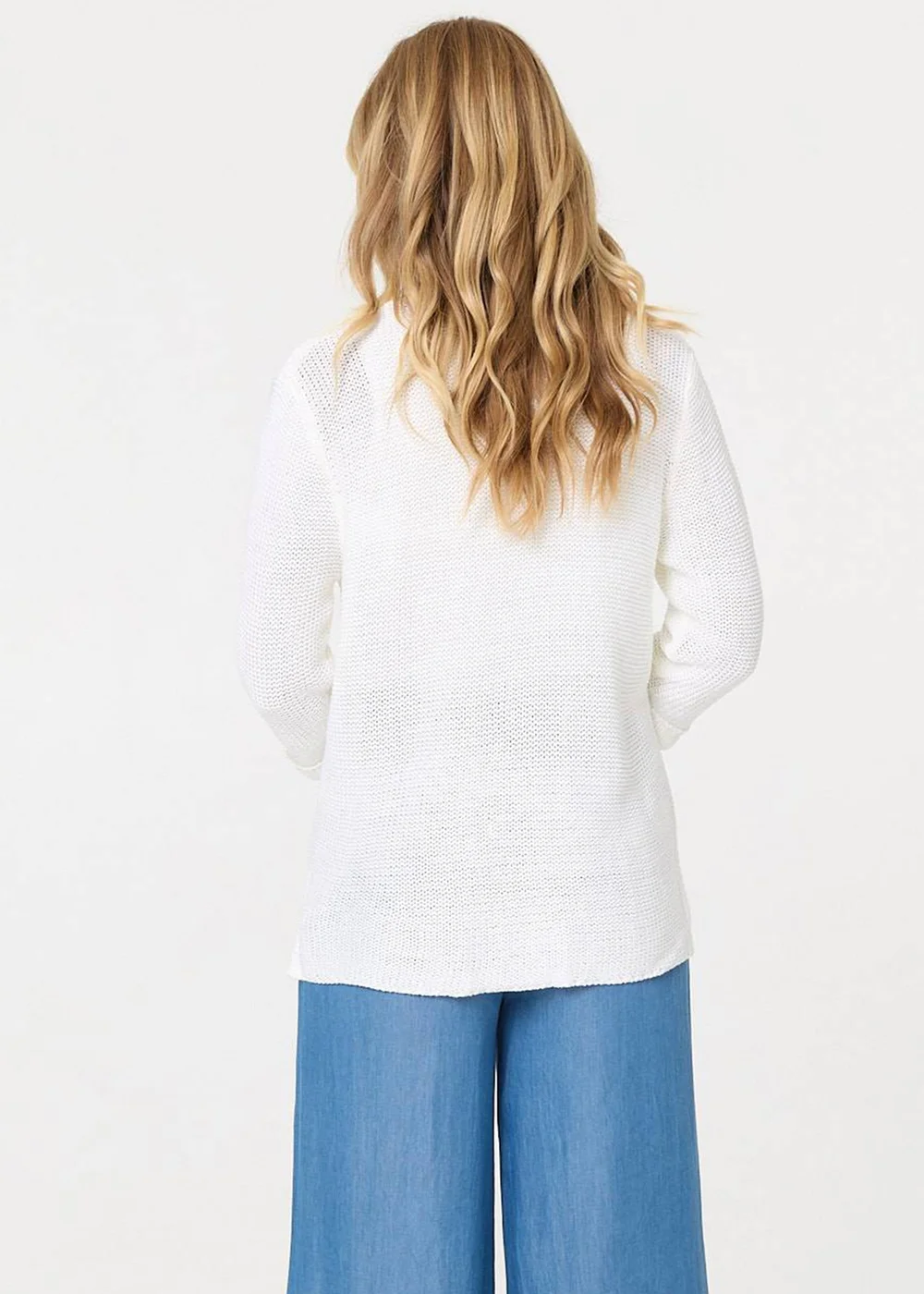 Izabel London White Mesh Texture 3/4 Sleeve Relaxed Top - 8-10 Image 2