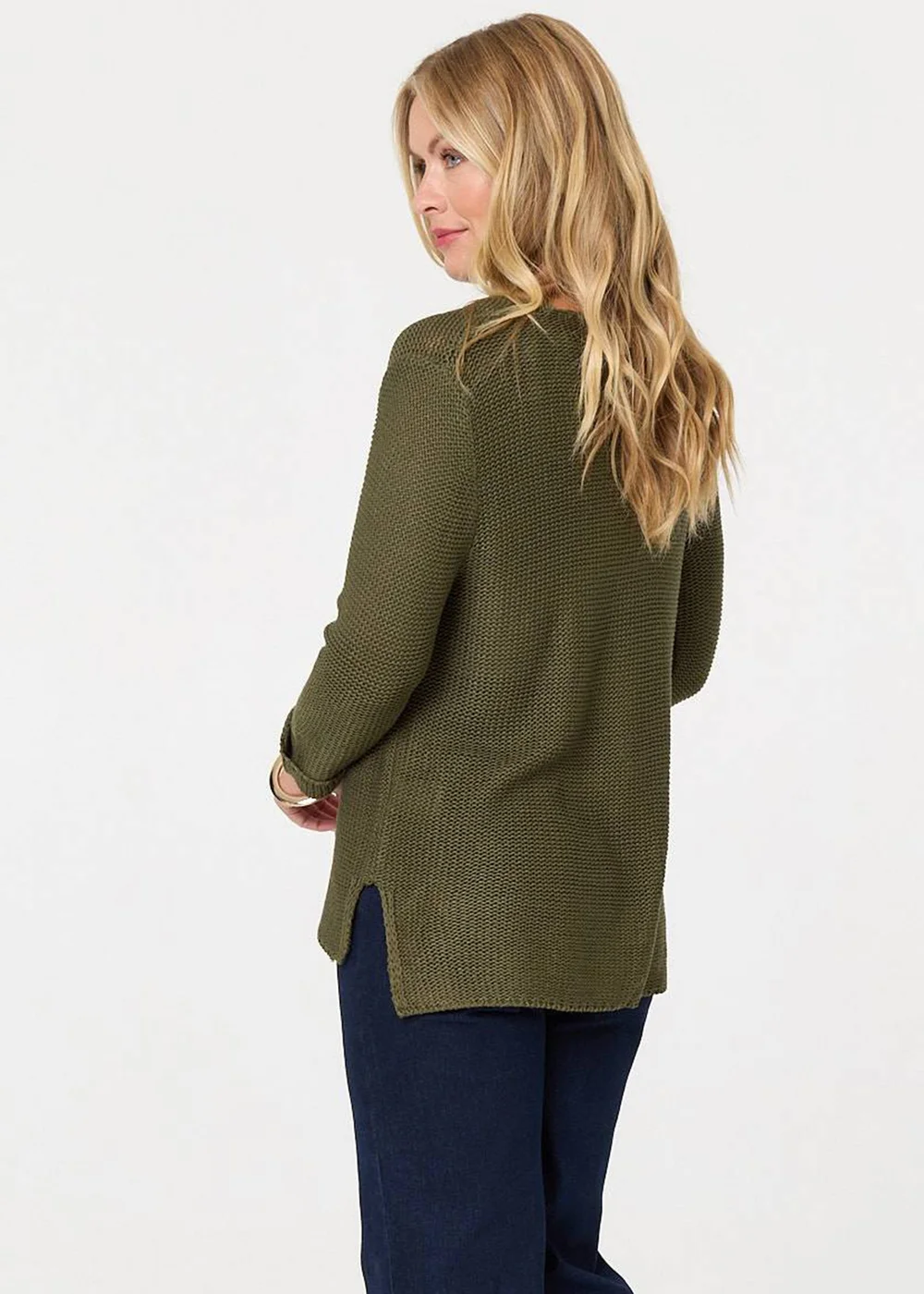 Izabel London Khaki Mesh Texture 3/4 Sleeve Relaxed Top - 8-10 Image 2