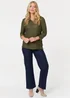 Izabel London Khaki Mesh Texture 3/4 Sleeve Relaxed Top - 8-10 Image 4