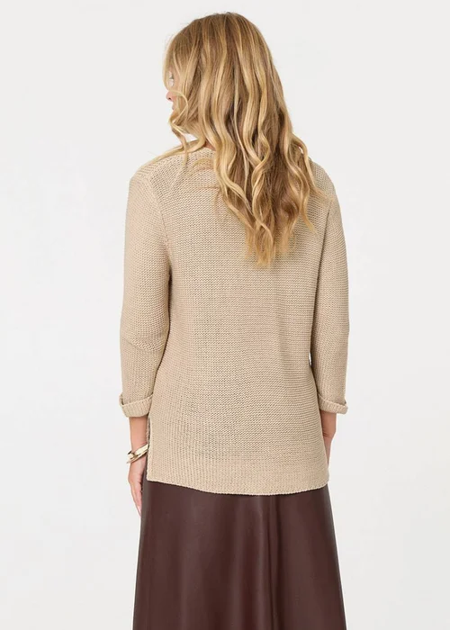 Izabel London Beige Mesh Texture 3/4 Sleeve Relaxed Top - Size 8-10 Image 2