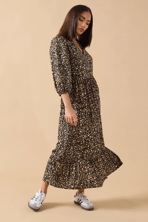 PixieGirl Petite Brown Animal Collar Maxi Dress - Size 8 Image 2